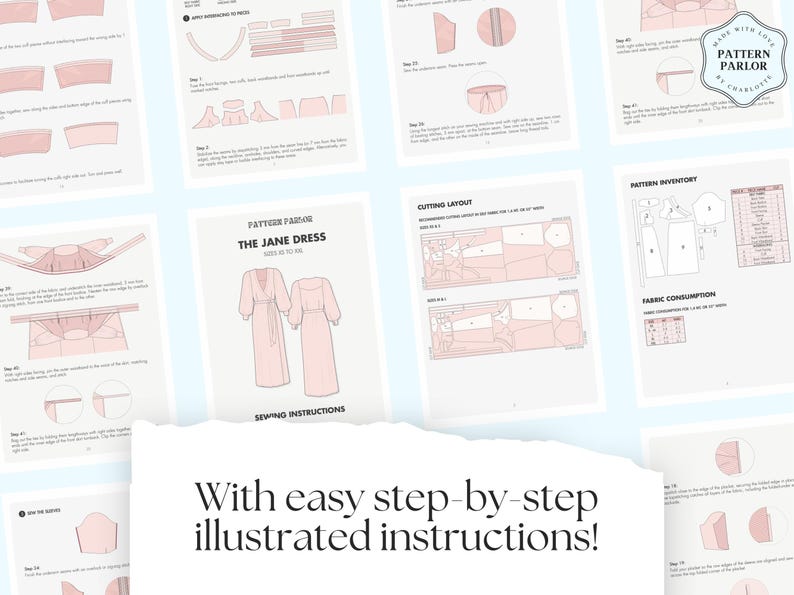 Preview of step by step instructions for 70s inspired wrap dress