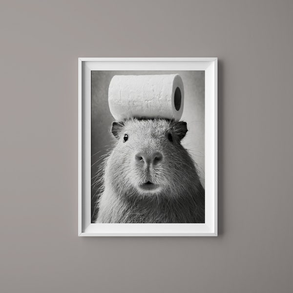 Capybara - Black and White Animal Poster Wall Art Print Home Decor Premium - Poster auf mattem Papier