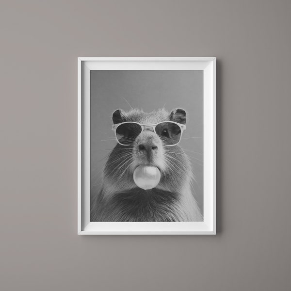 Capybara - Black and White Animal Poster Wall Art Print Home Decor Premium - Poster auf mattem Papier