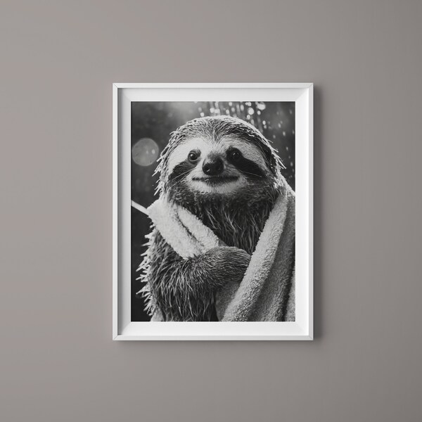 Sloth Shower Black and White Animal Poster Wall Art Print Home Decor Premium - Poster auf mattem Papier