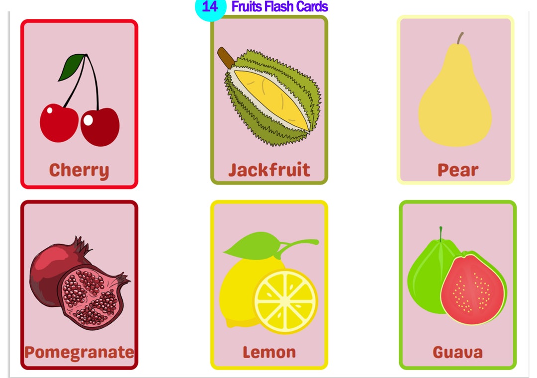 14 Fruit Printable Flash Card Flash Cards for Kids - Etsy