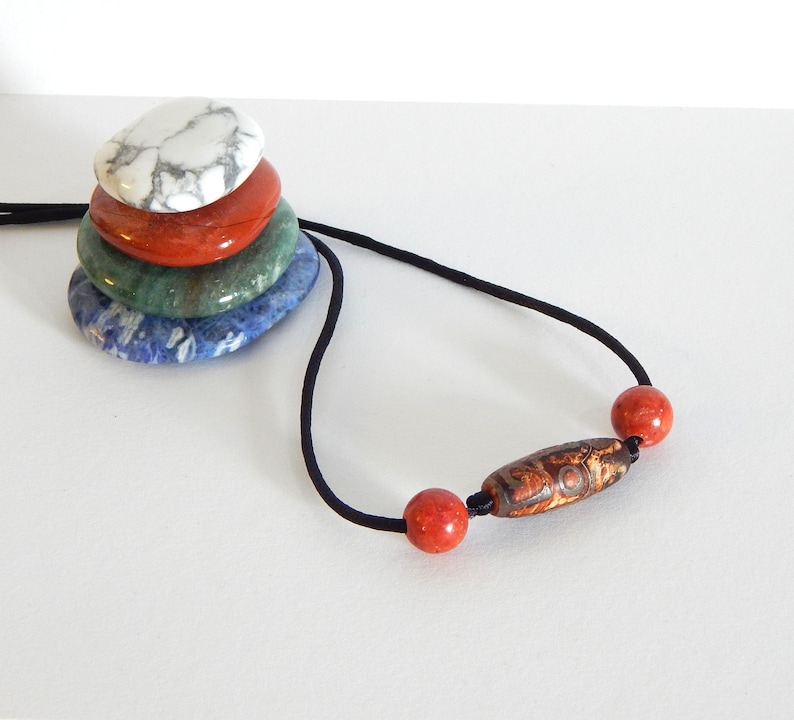 Dzi Stone Genuine Gemstone Agate Tibetan Lucky Charm Spiritual Jewelry image 1