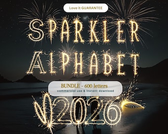 Sovrapposizione di font con alfabeto scintillante ed effetti di scintille, fuochi d'artificio, per matrimoni o Capodanno, sovrapposizioni fotografiche.
