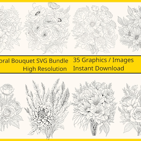 Bouquet svg bundle | flowers svg png hand drawn | floral svg | wildflowers svg | coloring book bouquet svg | botanical svg | field plants