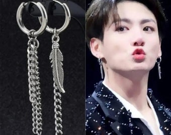 Pendientes dobles con detalles de hojas de Jungkook - Cadena - BTS - ARMY - JOYERÍA