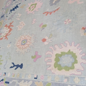 9x12 Blue Exquisite Oushak style Hand Knotted Rug 4x6, 5x8, 6x9, 8x10,10x14 ft Contemporary Handmade Rugs for Living Room, Bedroom Area Rugs
