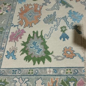 Hand-Knotted Wool Oushak Rug, Geometric Knotted Modern Design