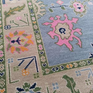 Blue Pink Hand Knotted Oushak Rug Indo Shabargan rug 4x6, 5x8, 6x9, 8x10, 9x12, 10x14 Handmade Gabbeh rug - Antique Ethnic Bedroom Area Rugs