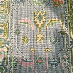 9x12 Blue White Oushak Made to Order (In Any Size!) Geometric Knotted Modern Oushak rug/pastel/sage/muted oushak 5X8,6X8,9X12,12X15 Area Rug