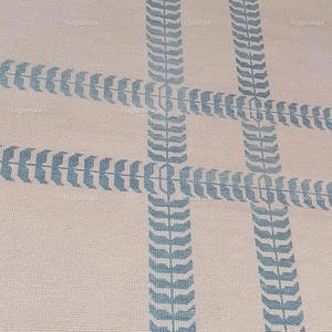 Alfombra Oushak de lana anudada a mano, beige y azul, nudo turco