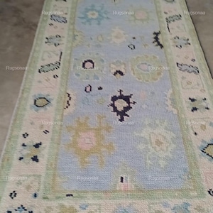 8x10 blue beige OushakRunner Rugs Made to Order (In Any Size!) Geometric Knotted Modern Oushak rug/pastel/sage/muted oushak 8x10,9x12 rug.