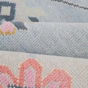 Blue Pink Handmade Turkish Knot Oushak Rug Modern Oushak Rug Contemporary Ivory multi color For Living Room Area Rug,3x5,8x10,9x12, Area Rug