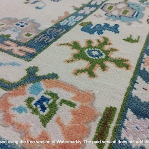 9x12 Blue White Oushak rug Made to Order Geometric Knotted Modern Oushak rug/ large area rug/pastel/sage/muted oushak 8x10,10x14 Area Rugs
