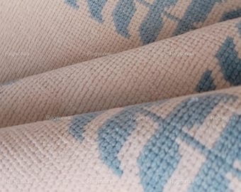 Handgefertigter Oushak Wollteppich, Beige Blauer Türkisch inspirierter Knotenteppich, Wohnzimmerteppich