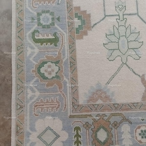 8x10 Beige Blue & Brown Oushak rug Made to Order Geometric Knotted Modern Oushak rug/ large area rug/pastel/sage/muted oushak area rug.