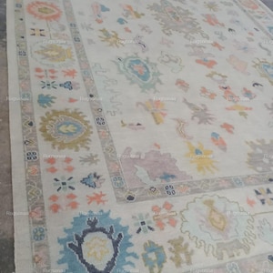 Hand Made Oushak Rug 8x10 Beige Gray Oushak Made to Order Geometric Knotted Modern Oushak rug/ large area rug/pastel/sage/muted oushak rug.