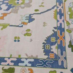 Tappeto floreale fatto a mano 12x15, tappeto Oushak annodato a mano per camera da letto, soggiorno, sala da pranzo, grande tappeto beige verde 8x10, 9x12, 10x14