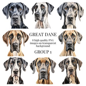 Great Dane Clipart | High-Quality Transparent PNG | Watercolor Illustration | Dog Designs, Digital Paper Crafting | Instant Digital Download