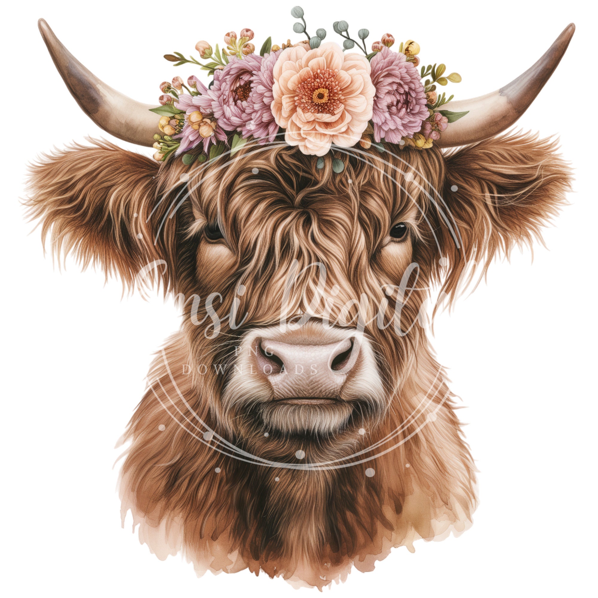 Floral Highland Cow Clipart | High-quality Transparent PNG | Watercolor ...