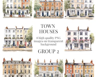 London Town House Clipart | High-Quality Transparent PNG | Watercolor Illustration | Card Making, Commercial Use | Instant Digital Download