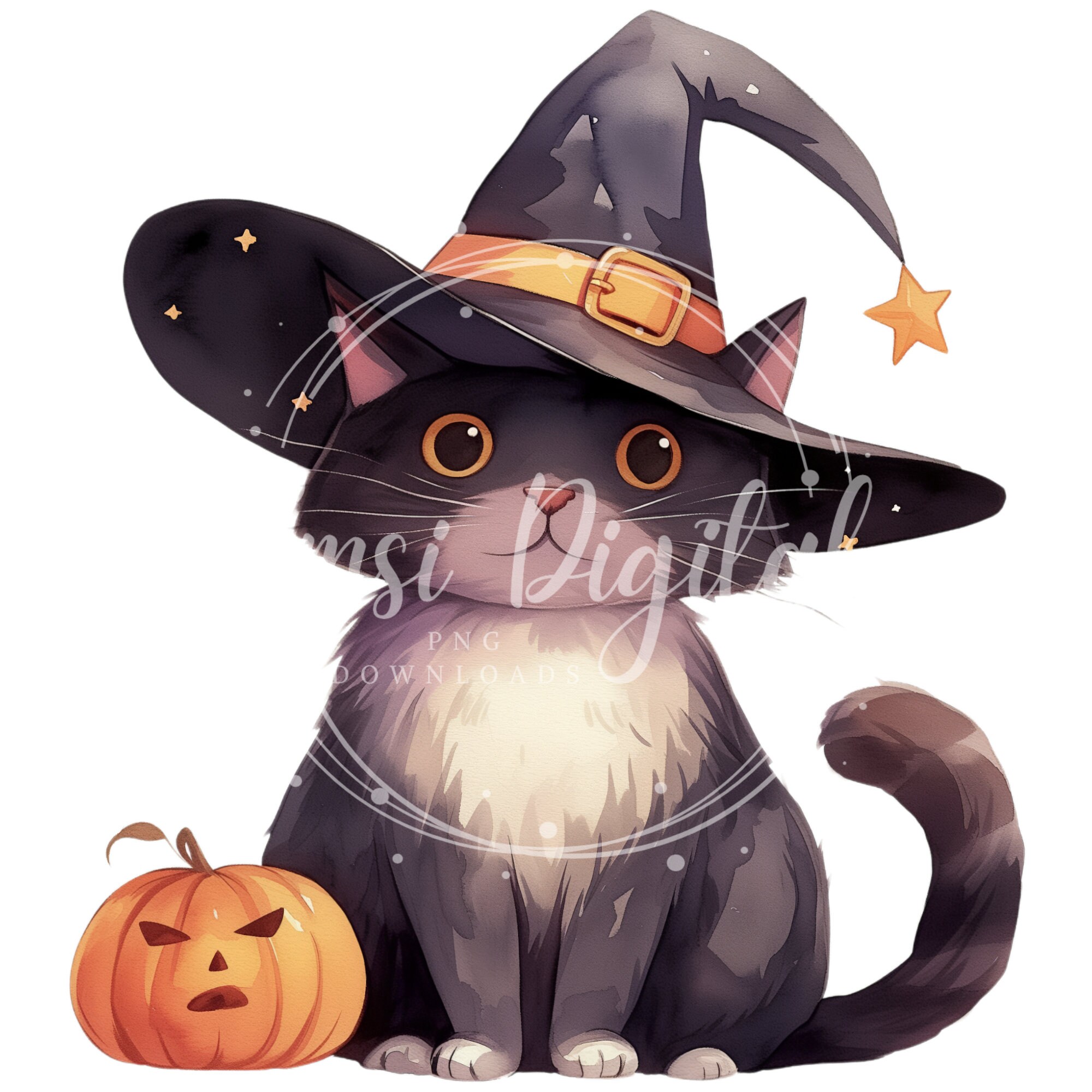 Halloween Witch Cat Clipart | High-quality Transparent PNG | Watercolor ...