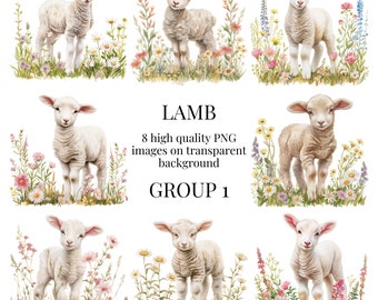 Floral Lamb Clipart | High-Quality Transparent PNG | Watercolor Sheep Illustration | Crafting, Farmyard, Flowers | Instant Digital Download