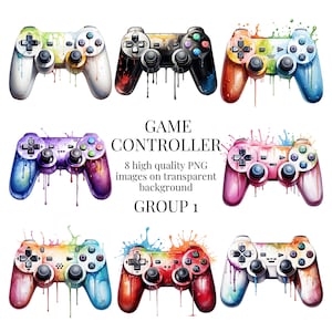 Clipart controller di gioco / PNG trasparente di alta qualità / Illustrazione ad acquerello / Creazione di cartoline, Mestiere di carta fai da te / Download digitale istantaneo