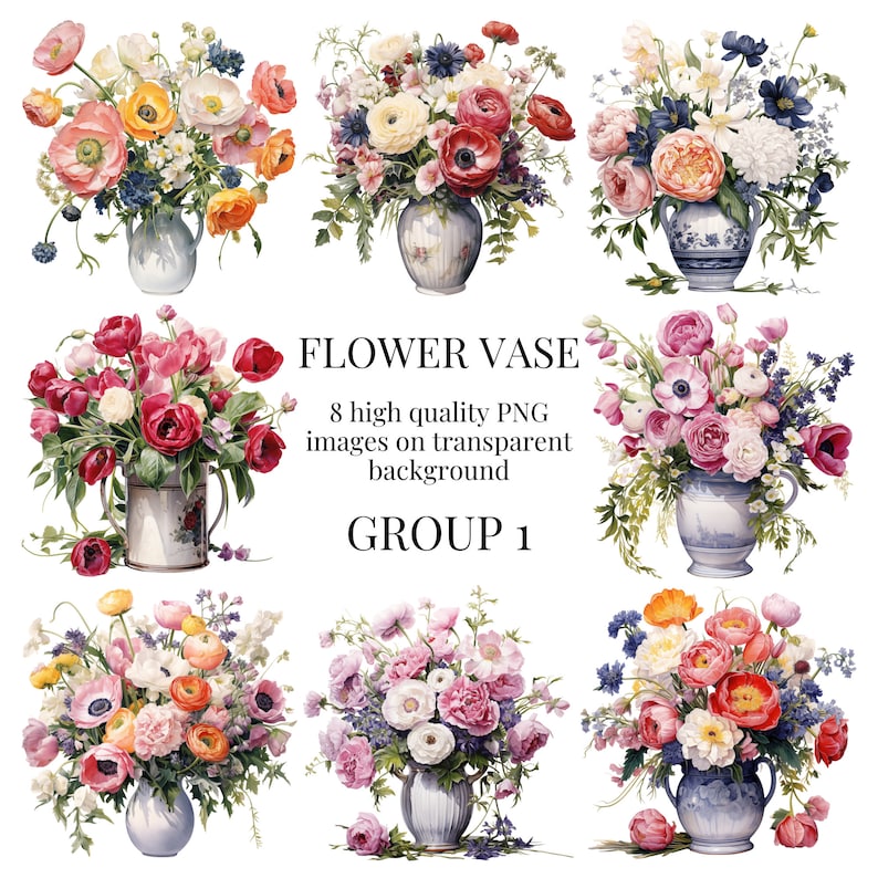Flower Vase Clipart | Transparent PNG | High-quality Watercolor ...