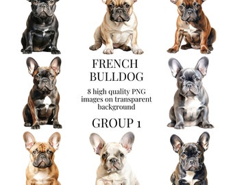 French Bulldog Clipart | High-Quality Transparent PNG | Watercolor Illustration | Frenchie Dogs, Paper Crafting | Instant Digital Download