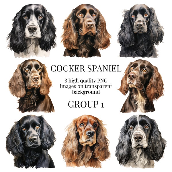 Cocker Spaniel Clipart | High-Quality Transparent PNG | Watercolor Dog Illustration | Pet Designs, Paper Crafting | Instant Digital Download