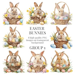 Easter Bunny Clipart | High-Quality Transparent PNG | Watercolor Illustration | Spring Floral Craft, Card Making  | Instant Digital Download
