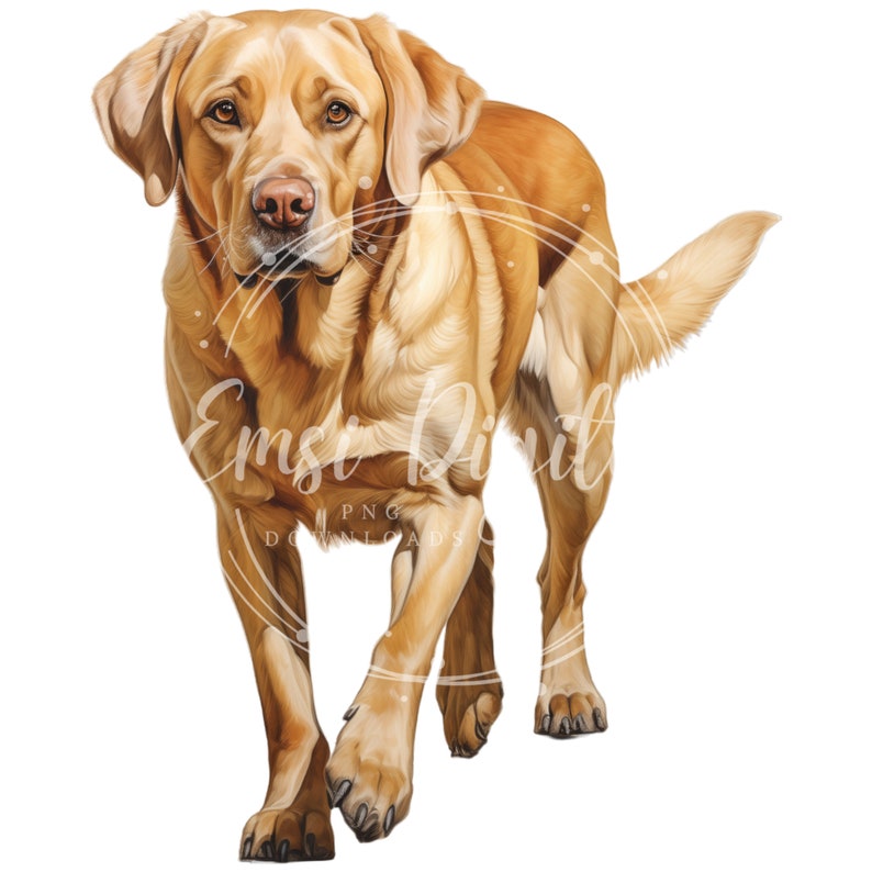 K&ouml;nnte beinhalten: Ein goldfarbener Labrador Retriever mit einem hellbraunen Fell geht mit erhobenem Kopf nach vorne. Der Hund hat einen ernsten Gesichtsausdruck und sein Schwanz ist hinter ihm eingerollt.