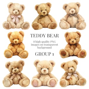 Teddy Bär Clipart | Hochwertiges transparentes PNG | Aquarell Illustration | Kommerzielle Nutzung | Sofortiger digitaler Download
