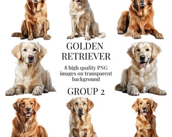 Golden Retriever Clipart | High-Quality Transparent PNG | Watercolor Illustration | Pet Puppy Dog, Paper Crafting | Instant Digital Download
