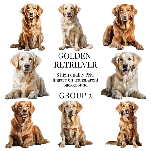 Golden Retriever Clipart | High-Quality Transparent PNG | Watercolor Illustration | Pet Puppy Dog, Paper Crafting | Instant Digital Download