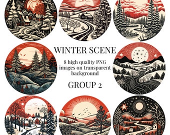 Winter Scene Clipart | Transparent PNG | High-Quality Watercolor Illustration | Paper Crafts, Wall Art, Graphics | Instant Digital Download