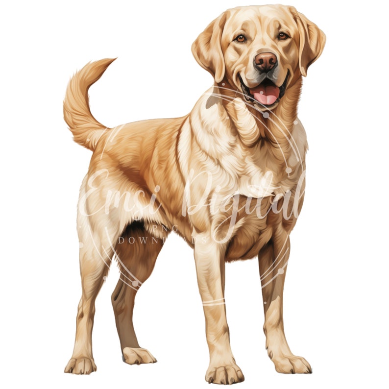 K&ouml;nnte beinhalten: Ein Golden Retriever mit einem hellbraunen Fell steht mit leicht gespreizten Vorderpfoten und leicht geneigtem Kopf. Der Hund hat einen fr&ouml;hlichen Ausdruck mit leicht herausgestreckter Zunge.