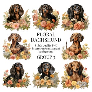 Blumen Dackel Clipart | Transparentes PNG | Aquarell Hund Illustration | Kunsthandwerk, Designs, Papier Basteln, Dackel | Digitaler Download