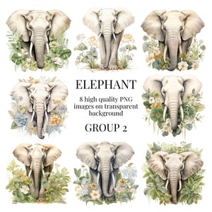 Elefante Clipart / PNG transparente de alta calidad / Ilustración de acuarela / Reserva de chatarra, artesanías de papel imprimibles / Descarga digital instantánea