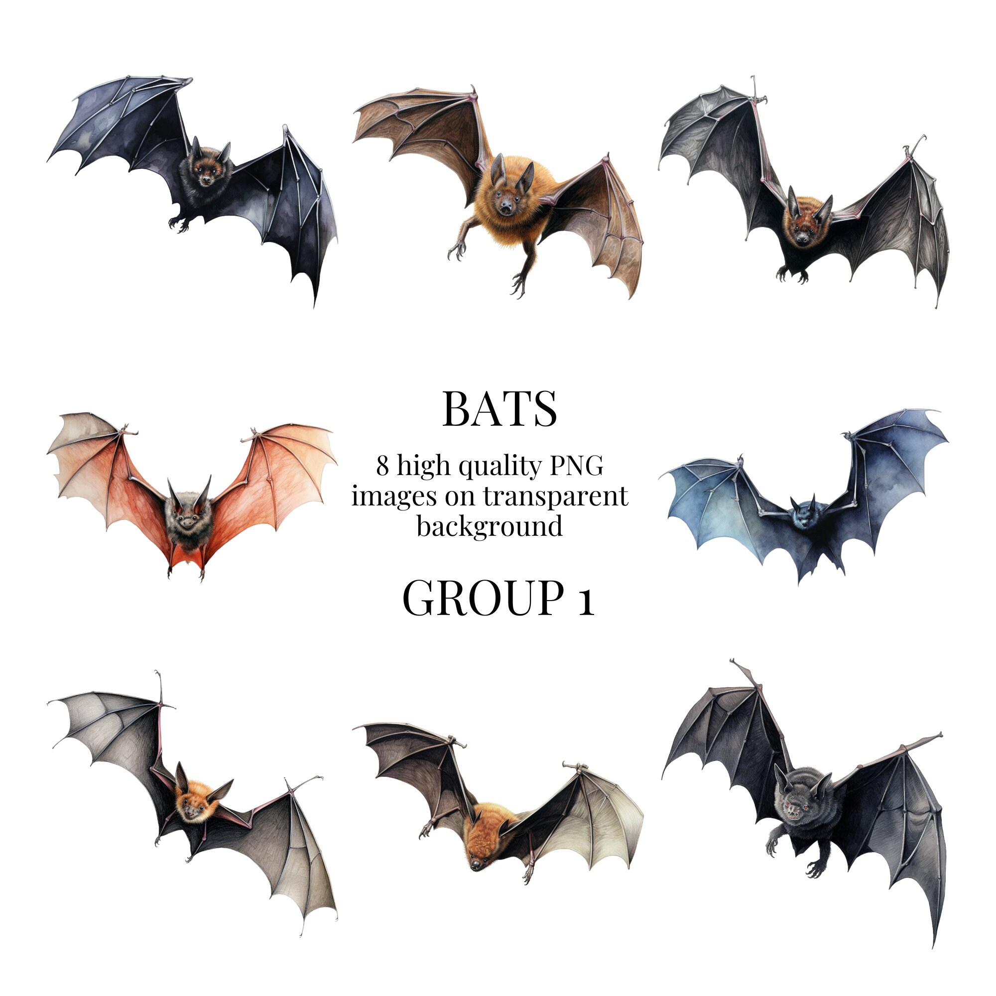 Bat Clipart High-quality Transparent PNG Watercolor Art - Etsy