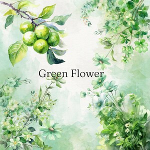 Green Floral clipart bouquet, watercolor floral digital download, green, nature, commercial use clipart, instant download
