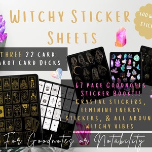 Witchy Sticker Pack- Including THREE 22 Tarot Card Decks, Witchy Vibes, Crystals and Halloween Sticker Pack!! Goodnotes Sticker Book!