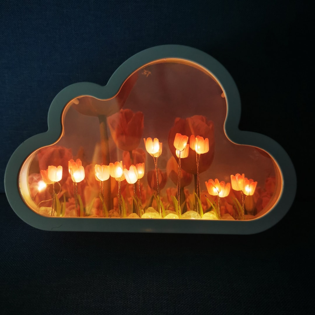 Cloud Tulip Mirror Night Light DIY Material Kit Creative Birthday Gift
