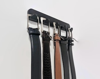 Organizador y exhibidor de cinturones sin tornillos para pared / Almacenamiento de 5 cinturones con tiras Command / Estante para cinturones sin perforaciones y sin daños para armario o dormitorio