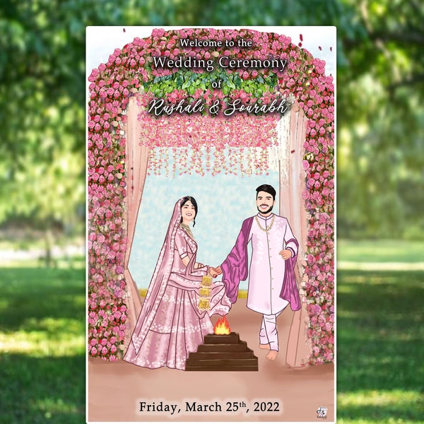 Wedding Customized Welcome Board, Caricature Welcome Poster, Wedding Ceremony Board, Welcome Board Customized,