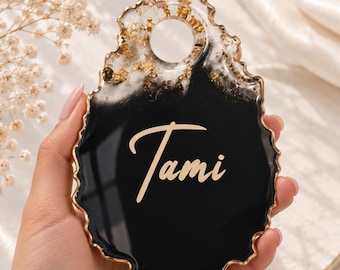 Paleta de Mistura Personalizada para Unhas em Resina | Bandeja de Maquiagem em Ágata com Folha de Ouro
