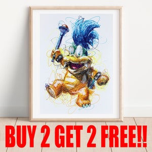 Larry Koopa Ballpoint Pen Print, Buy 2 Get 2 FREE, Super Mario World Art, Koopa Kids Poster, Nintendo Art, Game Room Poster, Super Smash Art