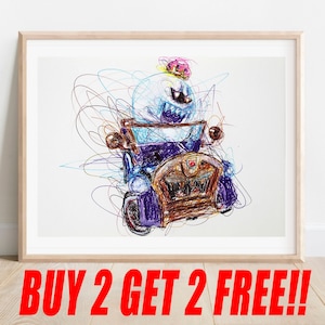 King Boo Kart Ballpoint Pen Print, Buy 2 Get 2 FREE, Mario Kart Art, Video Game Poster, Nintendo Art, Luigi&#39;s Mansion Art, Game Room Poster
