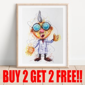Professor E. Gadd Ballpoint Pen Print, Buy 2 Get 2 FREE, Luigi&#39;s Mansion Art, Super Mario Art, Video Game Art, Game Room Poster, Retro Arts