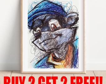 Sly Cooper Ballpoint Pen Print, Buy 2 Get 2 FREE, Play Station 2 Art Poster, Video Game Art, Gamer Room Art, Game Room Decor, PS2 Art Print